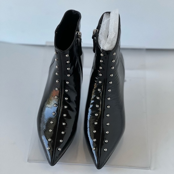 Nine West Black Patent Leather Ankle Boots Kitten Heels Studs Pointed Toe, 5M - Picture 5 of 10